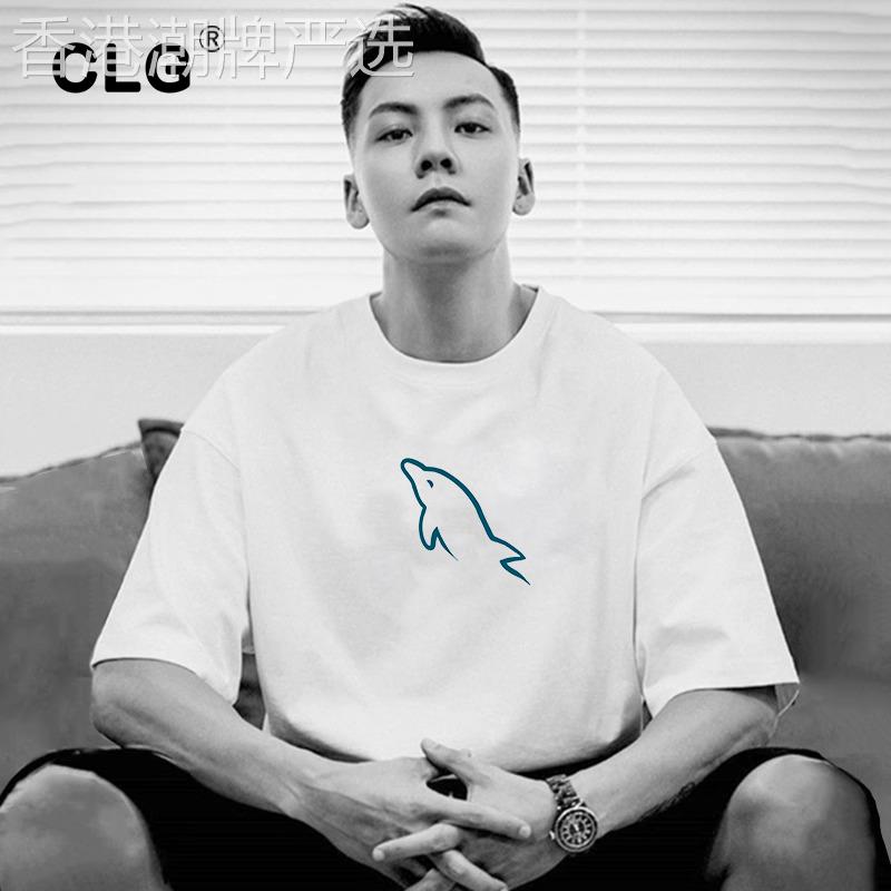 香港潮牌ins港风短袖t恤简约小海豚印花夏季半袖纯棉宽松体袖男女