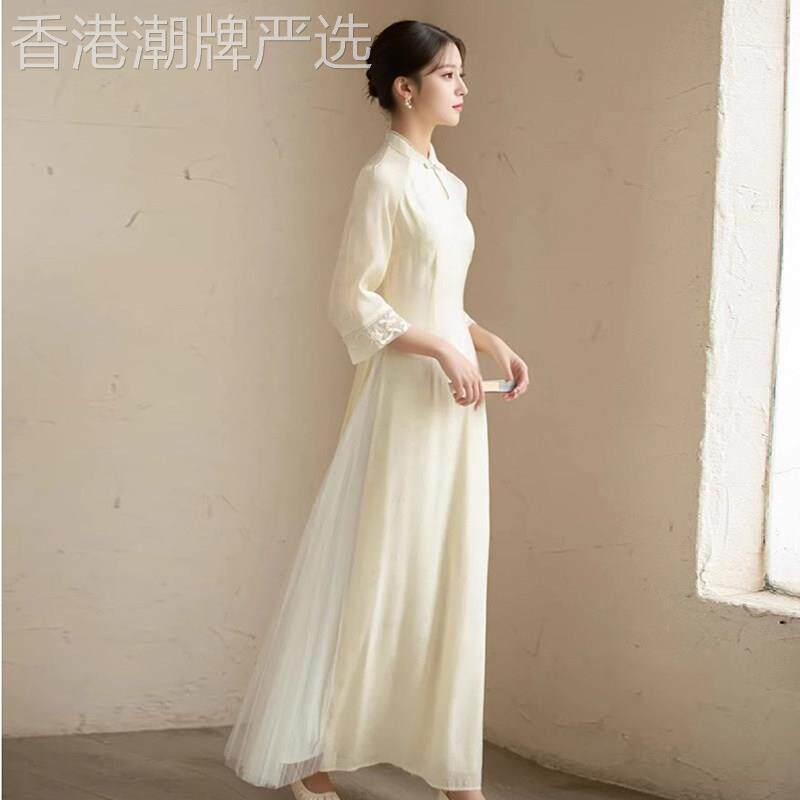 复古民国奥黛改良旗袍连衣裙素雅中国风女装仙气中式禅意茶服女夏