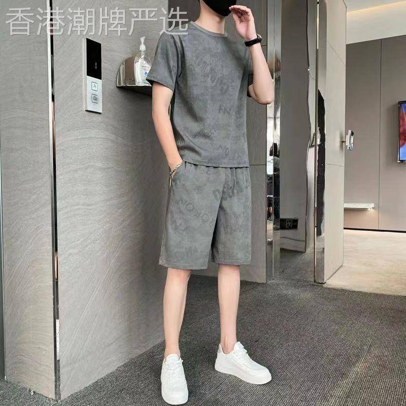 夏季冰爽冰丝休闲运动套装男士韩版潮流帅气短袖T恤短裤两件套
