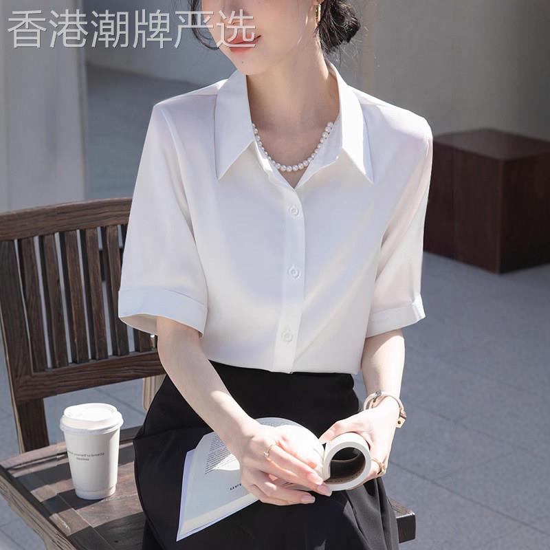 百搭正肩短袖衬衫女夏季2026新款时尚气质雪纺衬衫职业正装上衣服