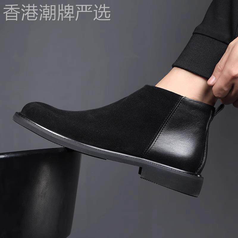 马丁靴男夏季加绒2025新款休闲尖头皮鞋男款真皮一脚蹬切尔西短靴