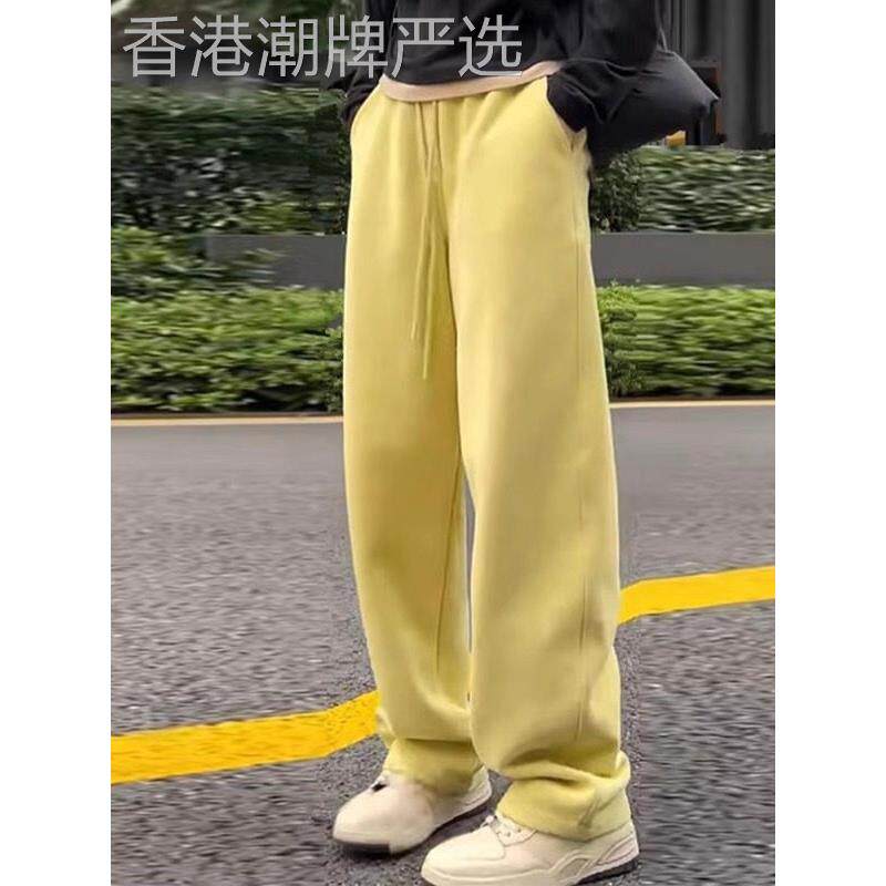 潮牌2525早春新款女装黄色运动卫裤女秋冬季加厚宽松阔腿香蕉裤子