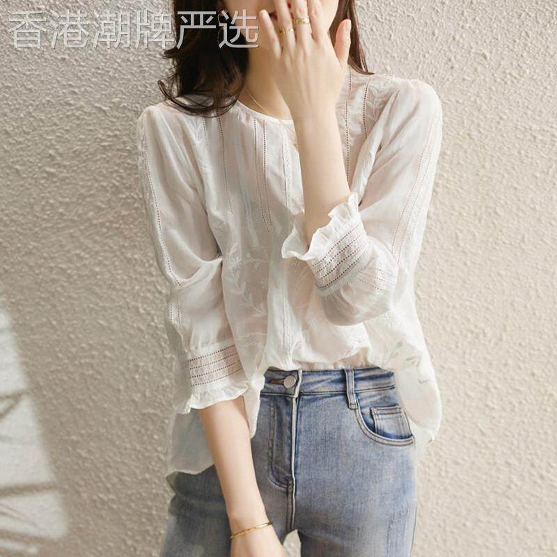 白色五分袖衬衫女2026春夏流行单品法式气质薄款小清新灯笼袖上衣