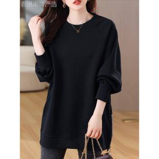 中长款女士卫衣欧货爆款2025秋冬新款大码时尚洋气长袖上衣遮屁股