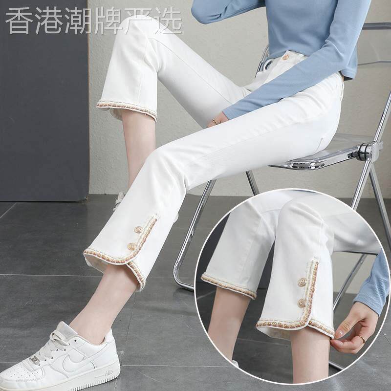 白色牛仔裤女春秋季2026年新款高腰显瘦小个子九分加绒微喇叭裤子