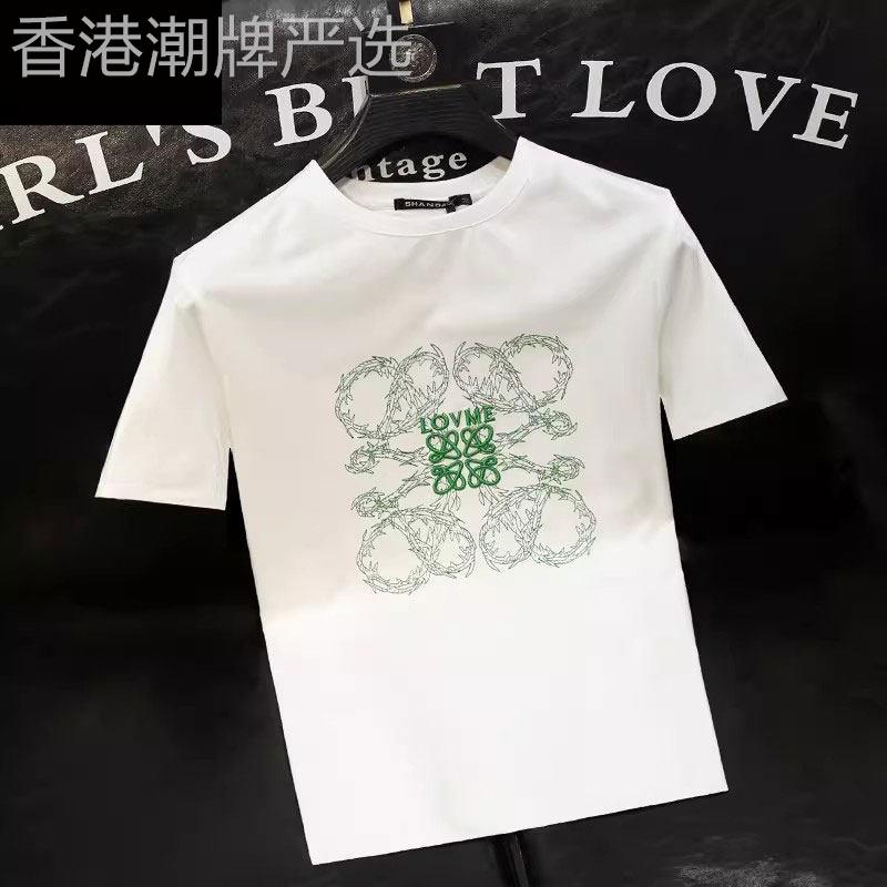 白色短袖T恤男士夏季美式潮牌痞帅设计感高端休闲男装大码上衣服