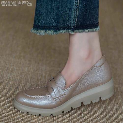 MENEER-M2025新款真皮圆头平底一脚蹬单鞋女乐福鞋松糕舒适奶奶鞋