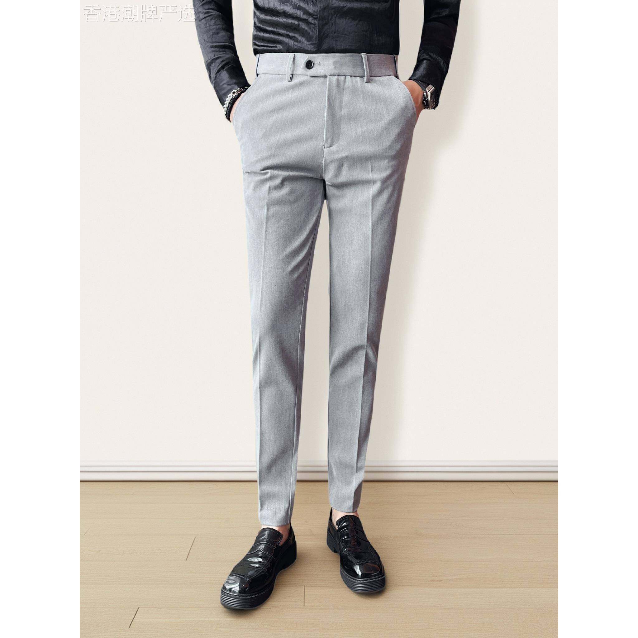 高端商务休闲西裤男士秋冬季新款韩版修身免烫纯色正装长裤子男款