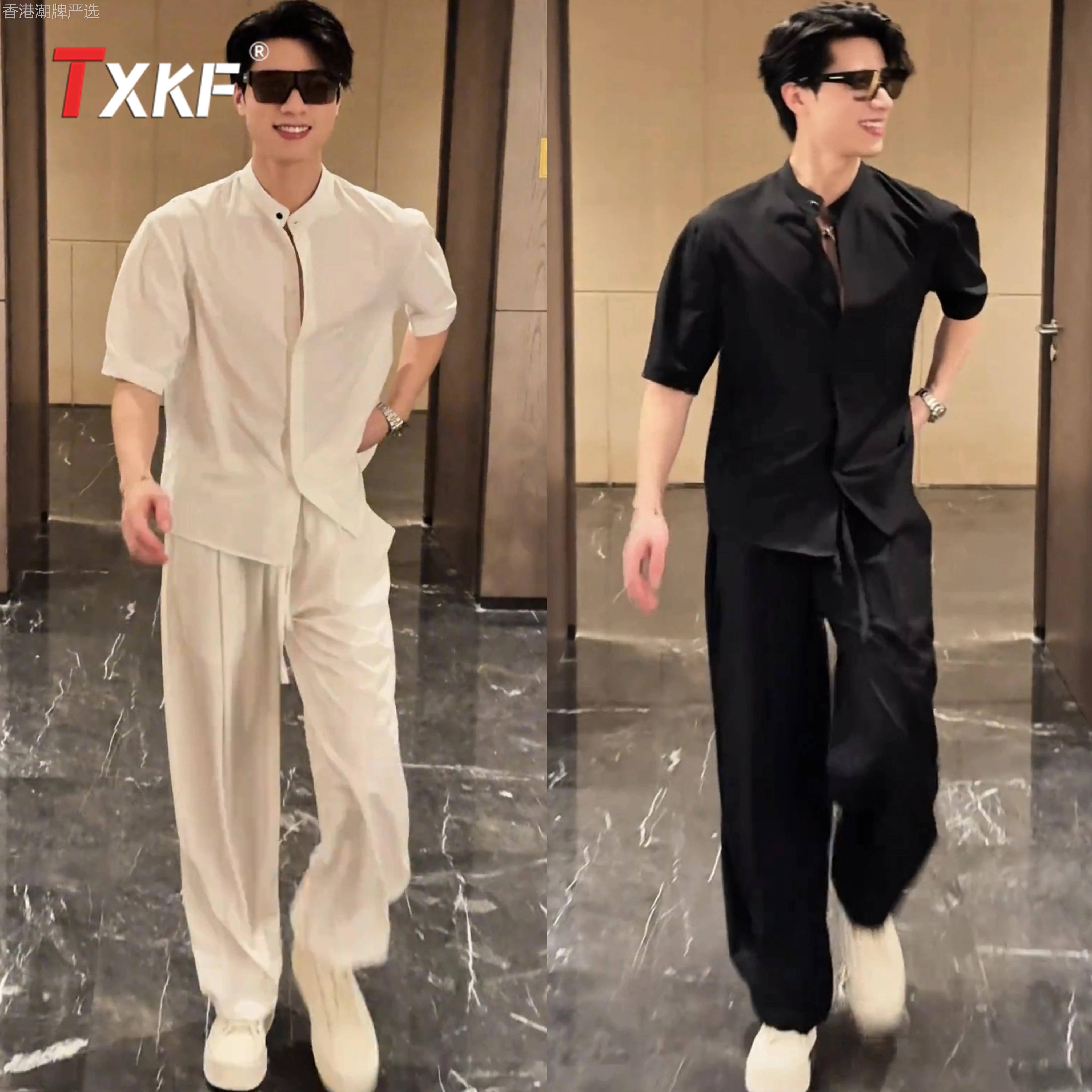 冰丝凉感休闲运动套装男士2026新款夏季轻薄短袖衬衫裤子男款一套图片