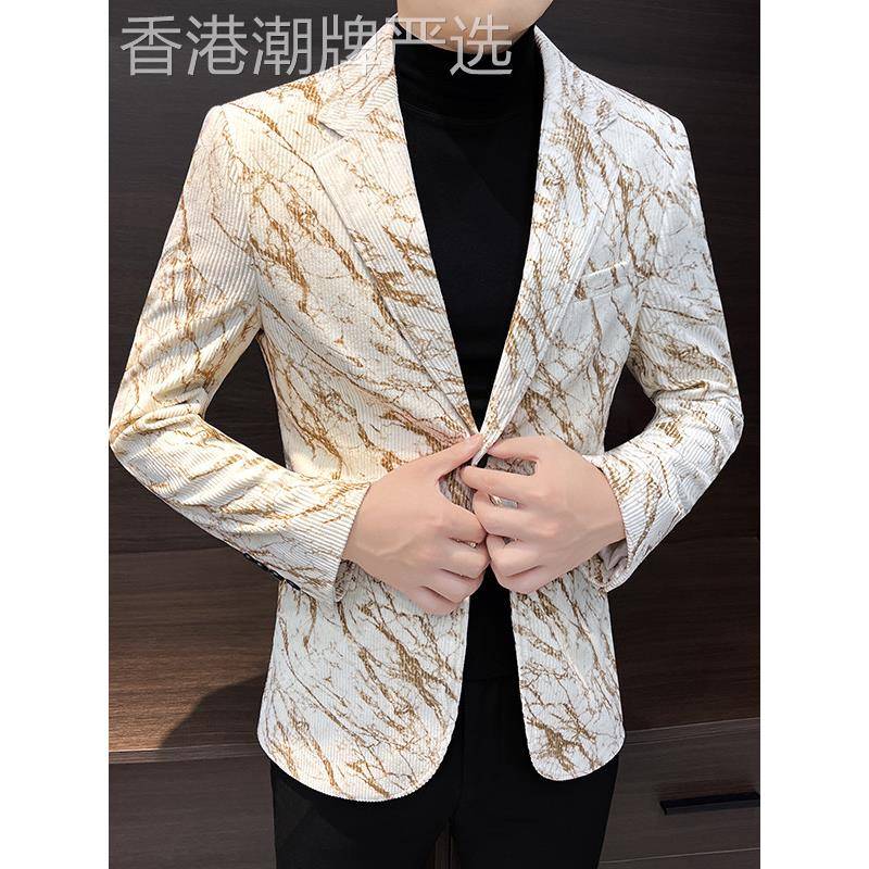 高端轻奢灯芯绒花西装外套男士春秋款2025新款痞帅休闲西服上衣