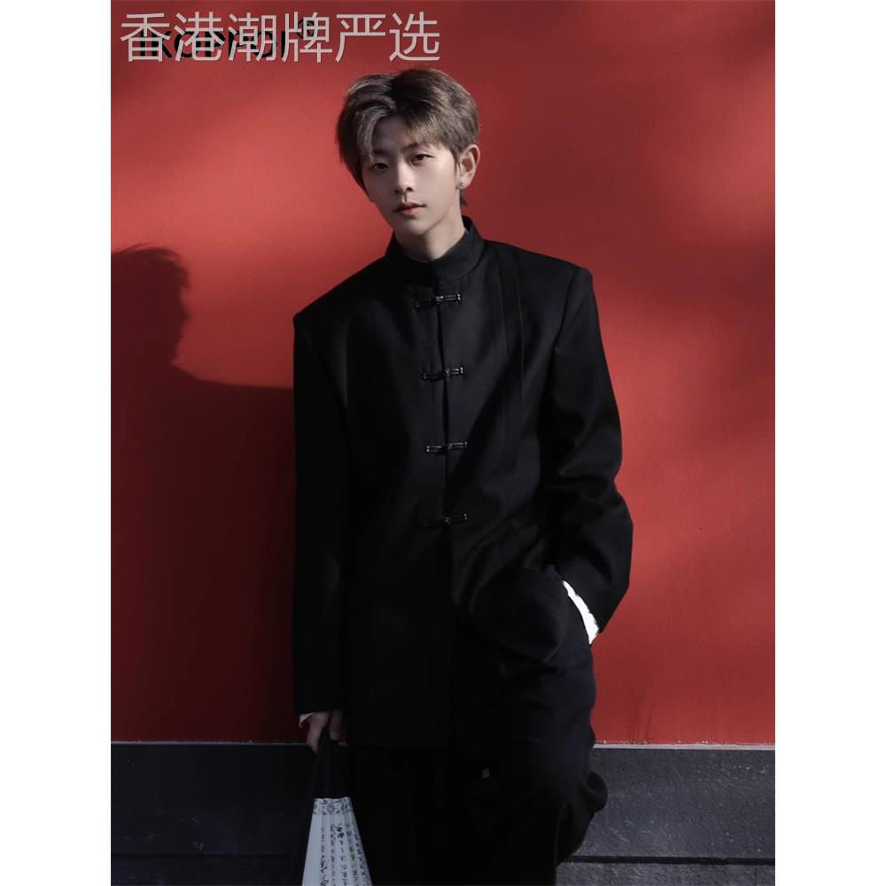 高端新中式国风中山装男2025秋季立领盘扣西装外套休闲西服套装潮