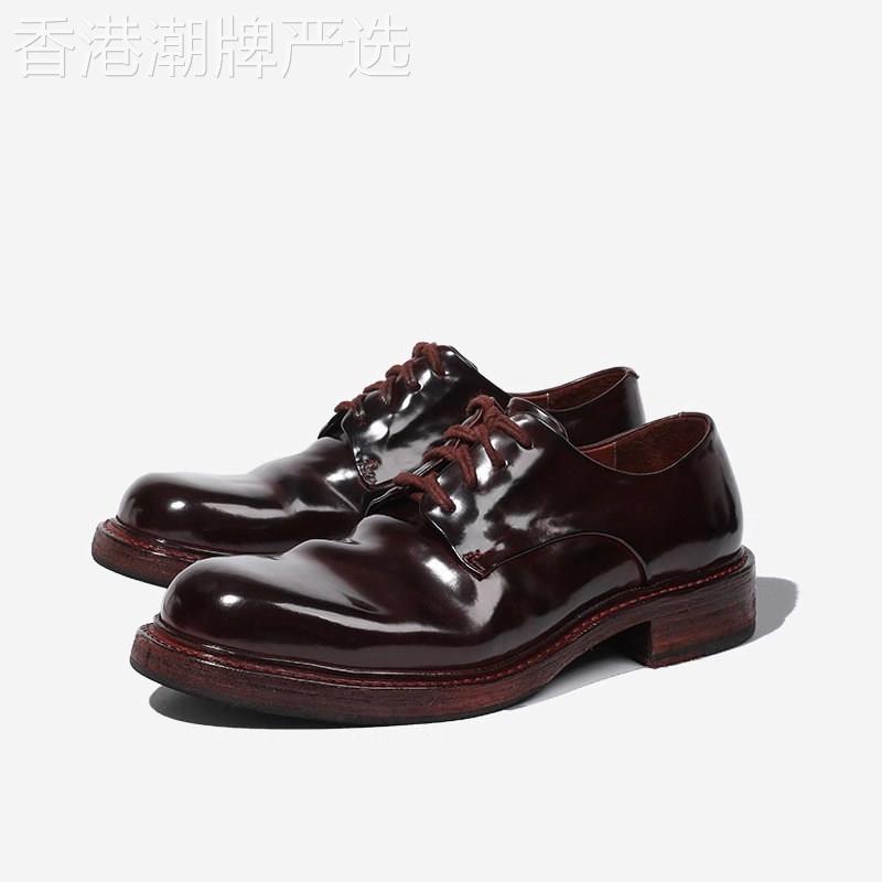 轻奢潮流做旧褶皱德比鞋男2026春秋季红色厚底增高休闲皮鞋结婚鞋