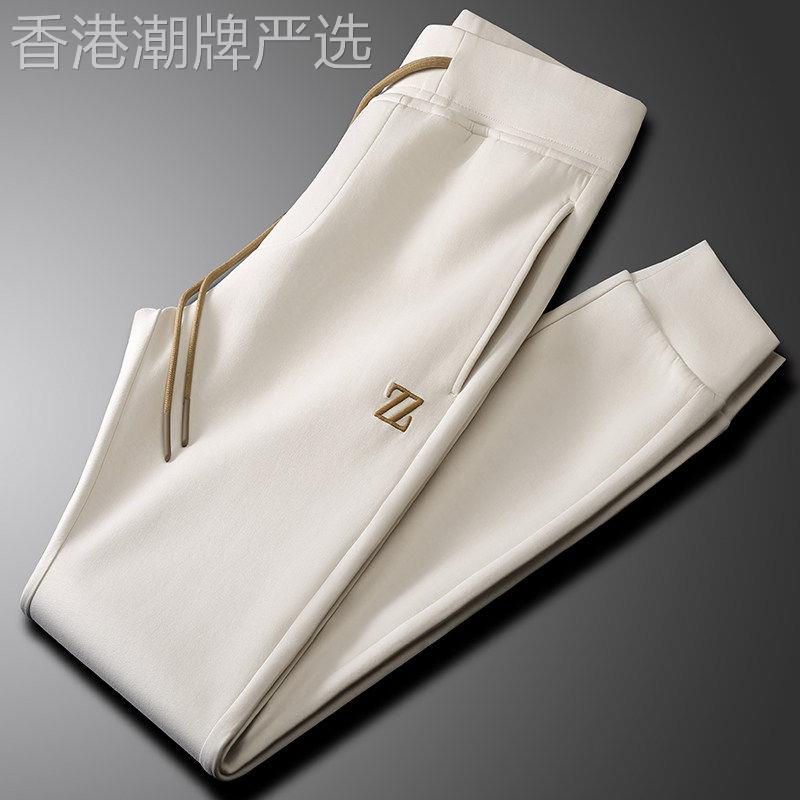 轻奢级空气层太空棉休闲裤男士高端舒适修身刺绣束脚裤松紧腰卫裤