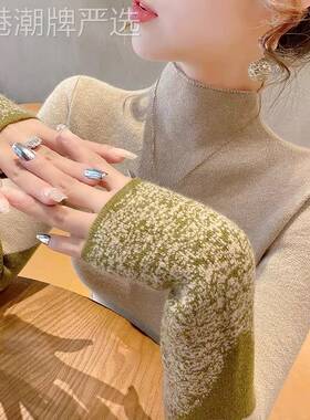 香港TIMO半高领毛衣女款秋冬爆款显瘦洋气中领打底衫针织内搭女装