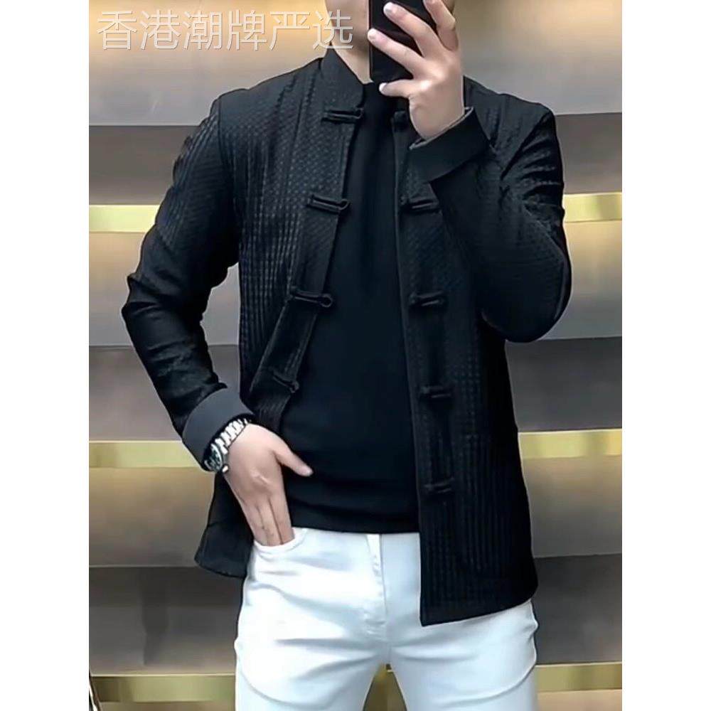 高端秋季新品男士高级感唐装时尚中国风民族风盘扣修身潮流外套