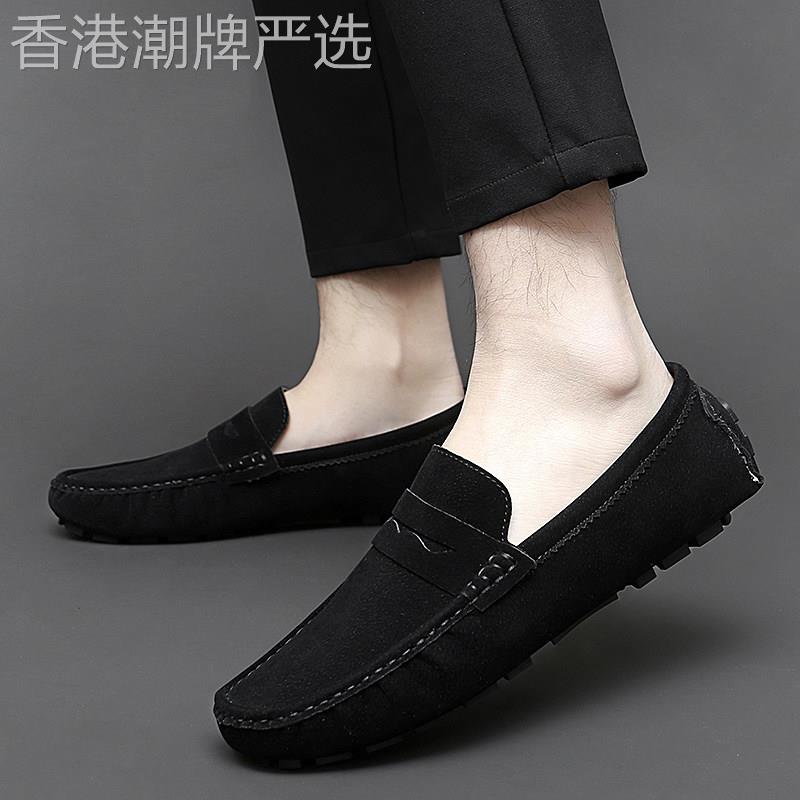 欧洲站磨砂皮鞋男士商务休闲翻毛懒人鞋时尚正装软底开车豆豆鞋子