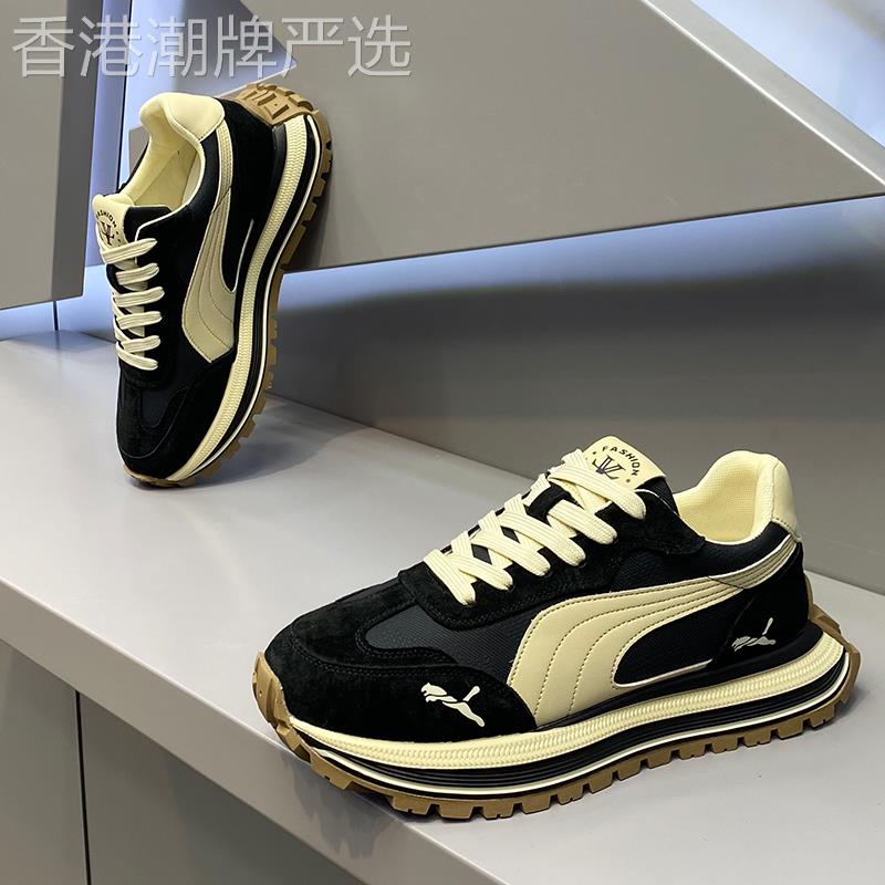 潮牌男鞋2025秋季新款百搭厚底低帮老爹鞋真皮复古系带跑步休闲鞋