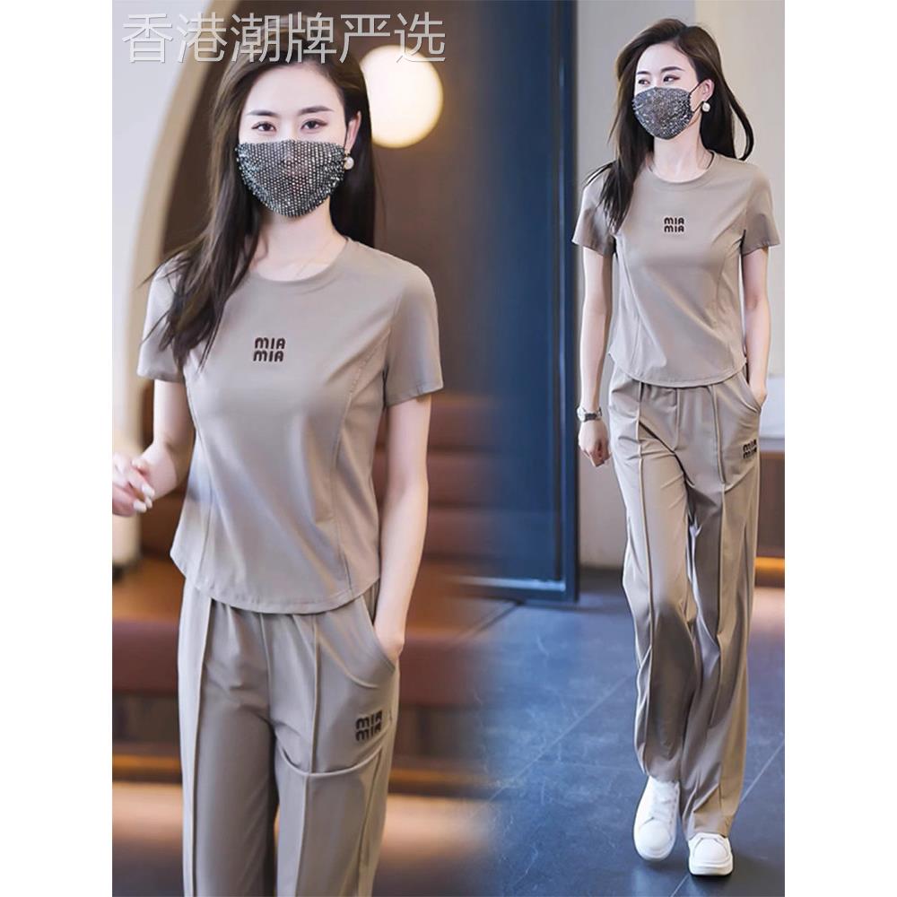 高级感时尚修身运动休闲套装女夏季2026新款宽松阔腿裤显瘦两件套