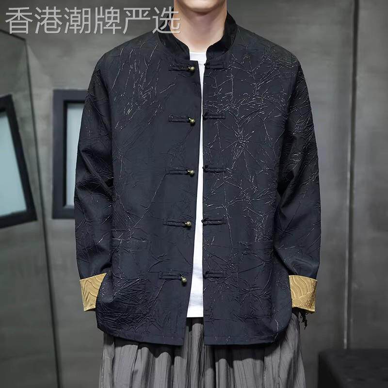 潮牌男士宽松大码休闲夹克新中式复古风盘扣改良汉服春秋百搭外套