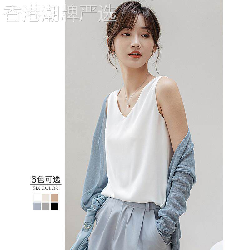 v领吊带背心女夏季2026年新款白色双层防透宽松内搭打底无袖上衣