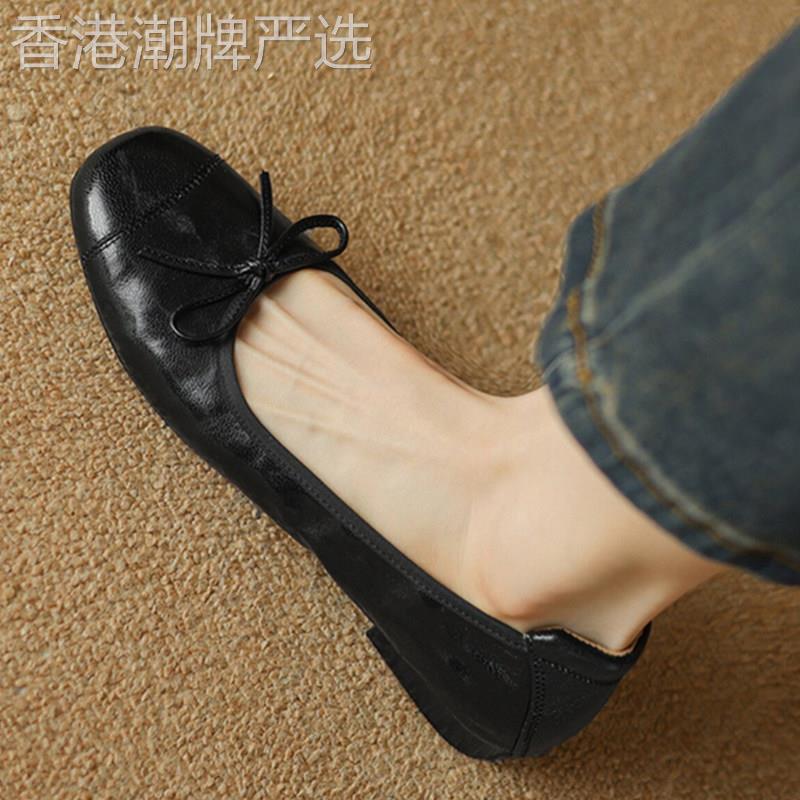 香港软羊皮平底芭蕾舞鞋女2026夏季新款圆头浅口单鞋一脚蹬奶奶鞋