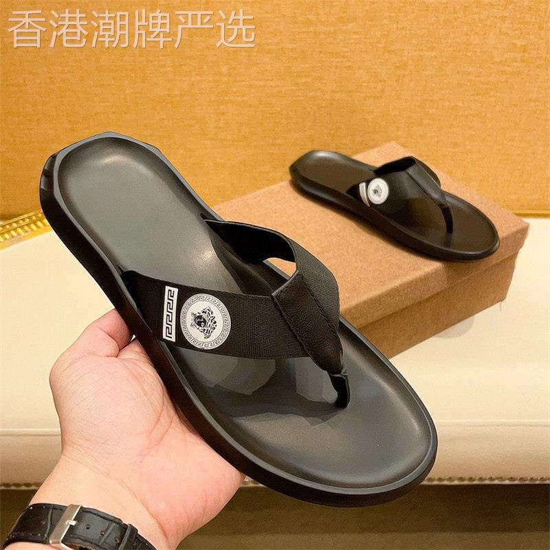 香港专柜欧洲站真皮人字拖奢侈品拖鞋男士室外休闲防滑潮牌凉拖鞋