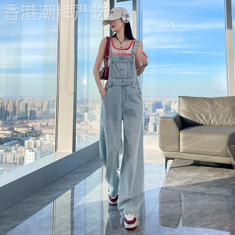 高端减龄牛仔背带女2026新款韩版高腰显瘦直筒宽松阔腿连体长裤子