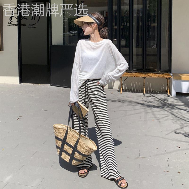 白色防晒衣时尚套装女夏2026宽松慵懒风长袖T恤阔腿裤显瘦两件套