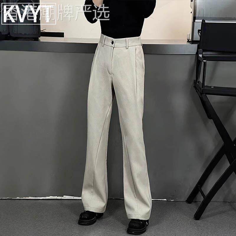 高端男士弯刀西裤垂坠感高级感秋季男裤修身休闲微喇长裤子男款潮