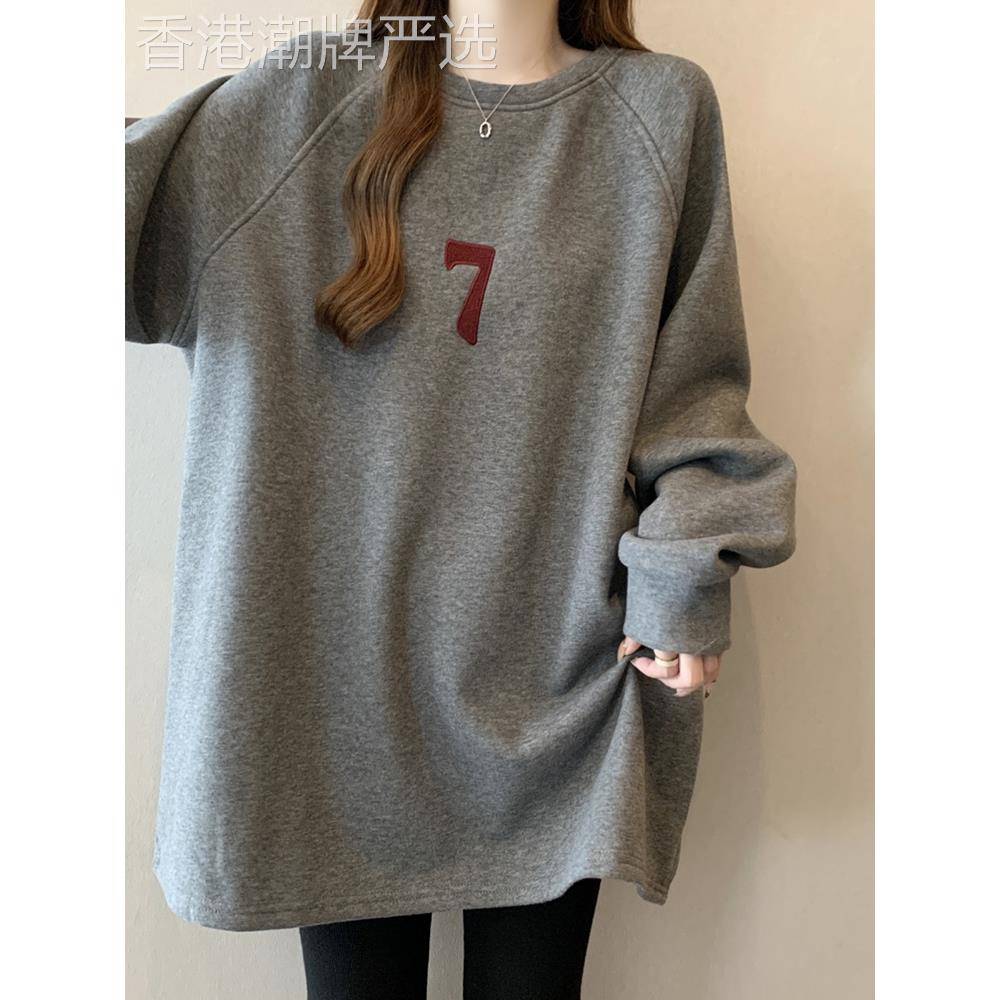 慵懒风刺绣卫衣女2025秋季新款大码胖MM休闲宽松中长款打底衫上衣