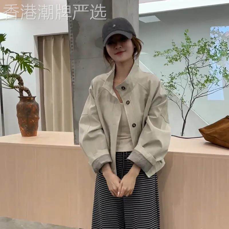 短款立领风衣外套女春秋2026新款韩版宽松休闲开衫小个子夹克上衣
