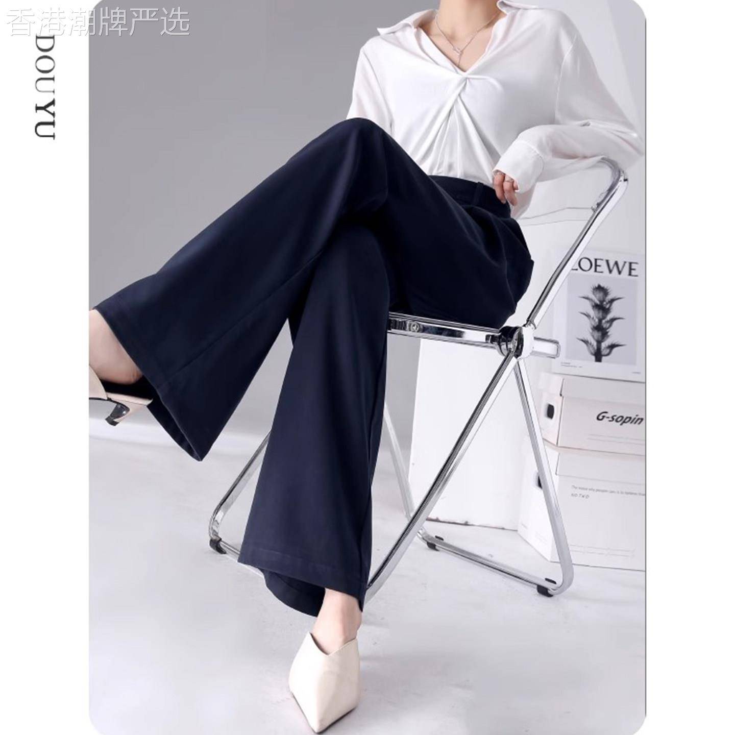 藏蓝色西装裤女2026夏季新款薄款垂坠感高级感通勤裤子高腰阔腿裤
