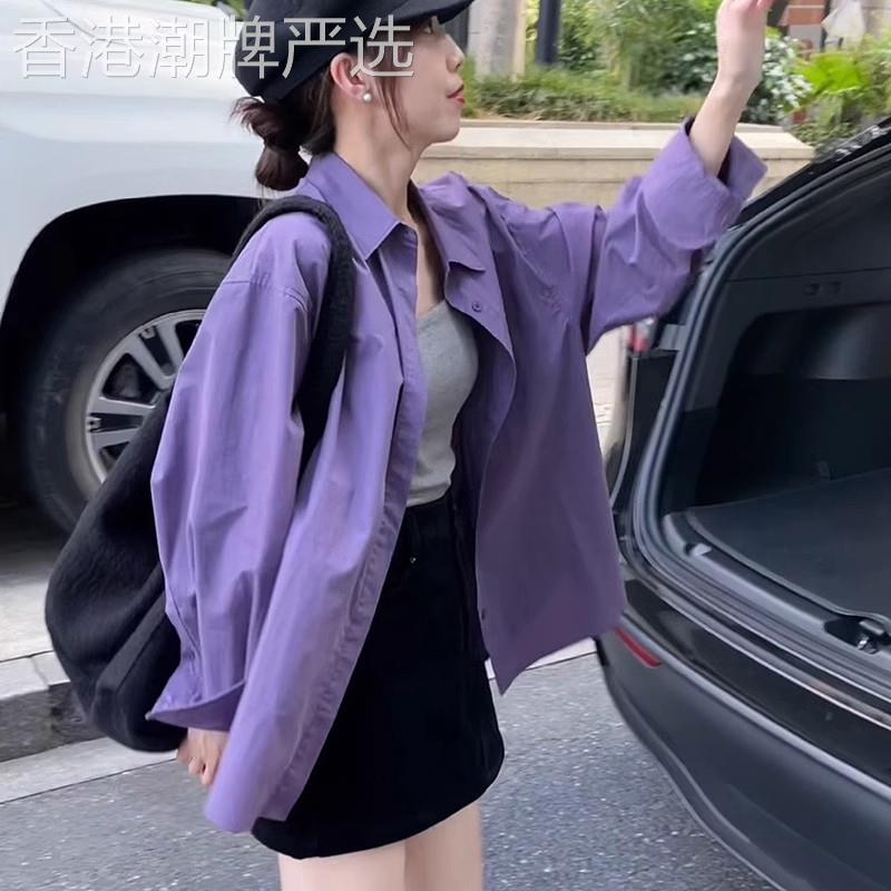 紫色衬衫外套女春秋2026新款韩系小众设计感宽松休闲衬衣长袖上衣