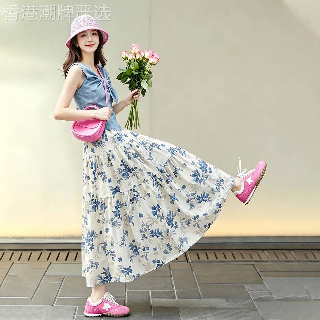 气质蓝色背心半身裙子两件套女2026夏季小个子高级感巨好看一整套