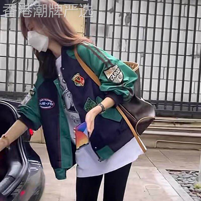 棒球服外套女春秋季2026新款韩版宽松复古撞色短版开襟外套夹克上