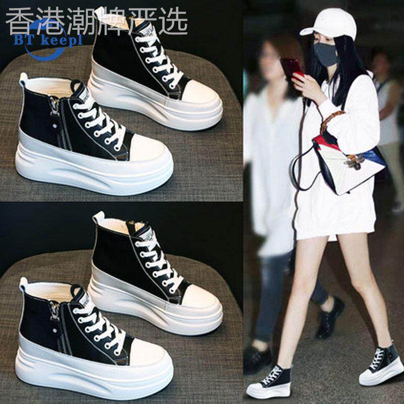 代购马丁靴内增高小白鞋女厚底牛皮拉链松糕底2026秋冬季新款短靴