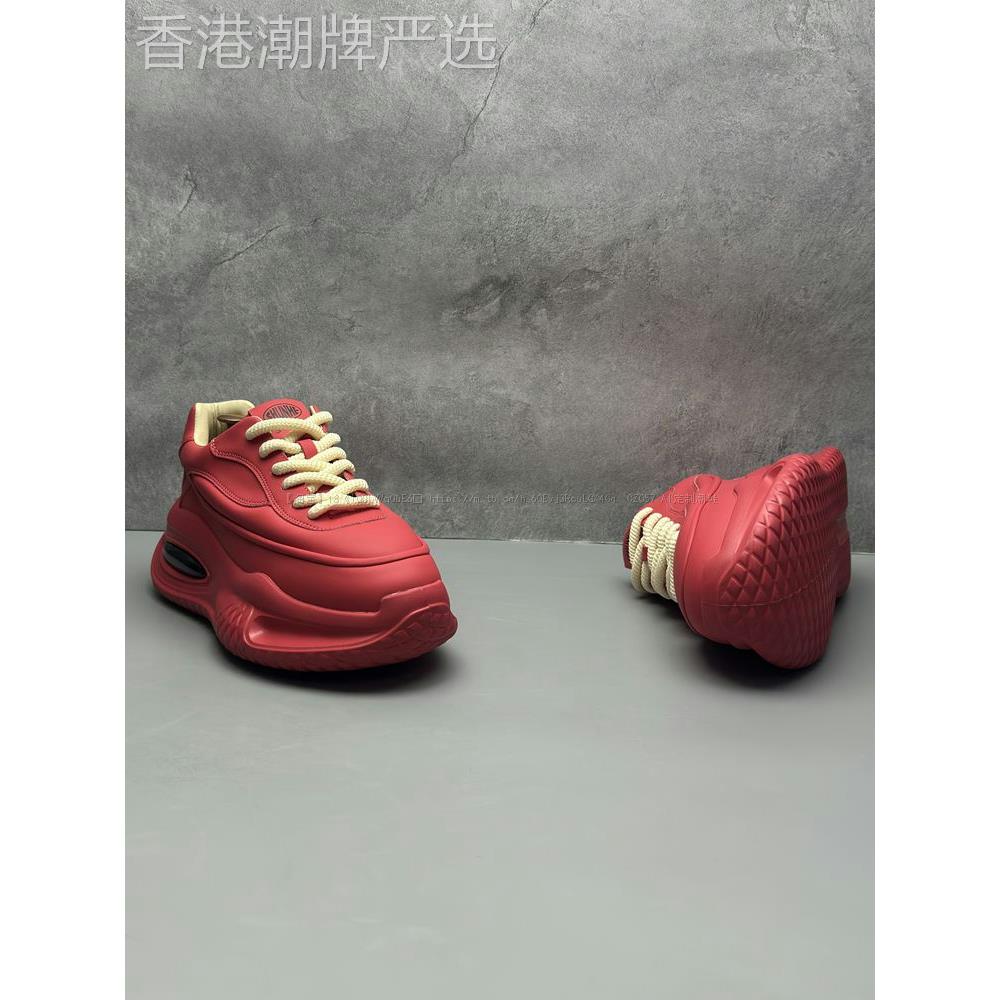 潮牌秋冬季新款厚底气垫皮面简约休闲运动鞋男时尚百搭增高老爹鞋
