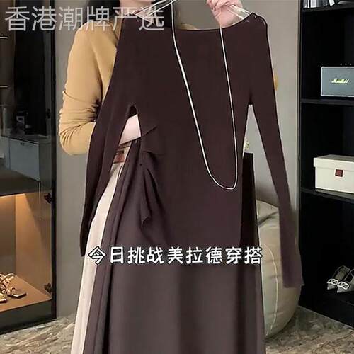 咖色半身裙女冬季2025新款美拉德穿搭高腰遮胯显瘦长款a字伞裙子