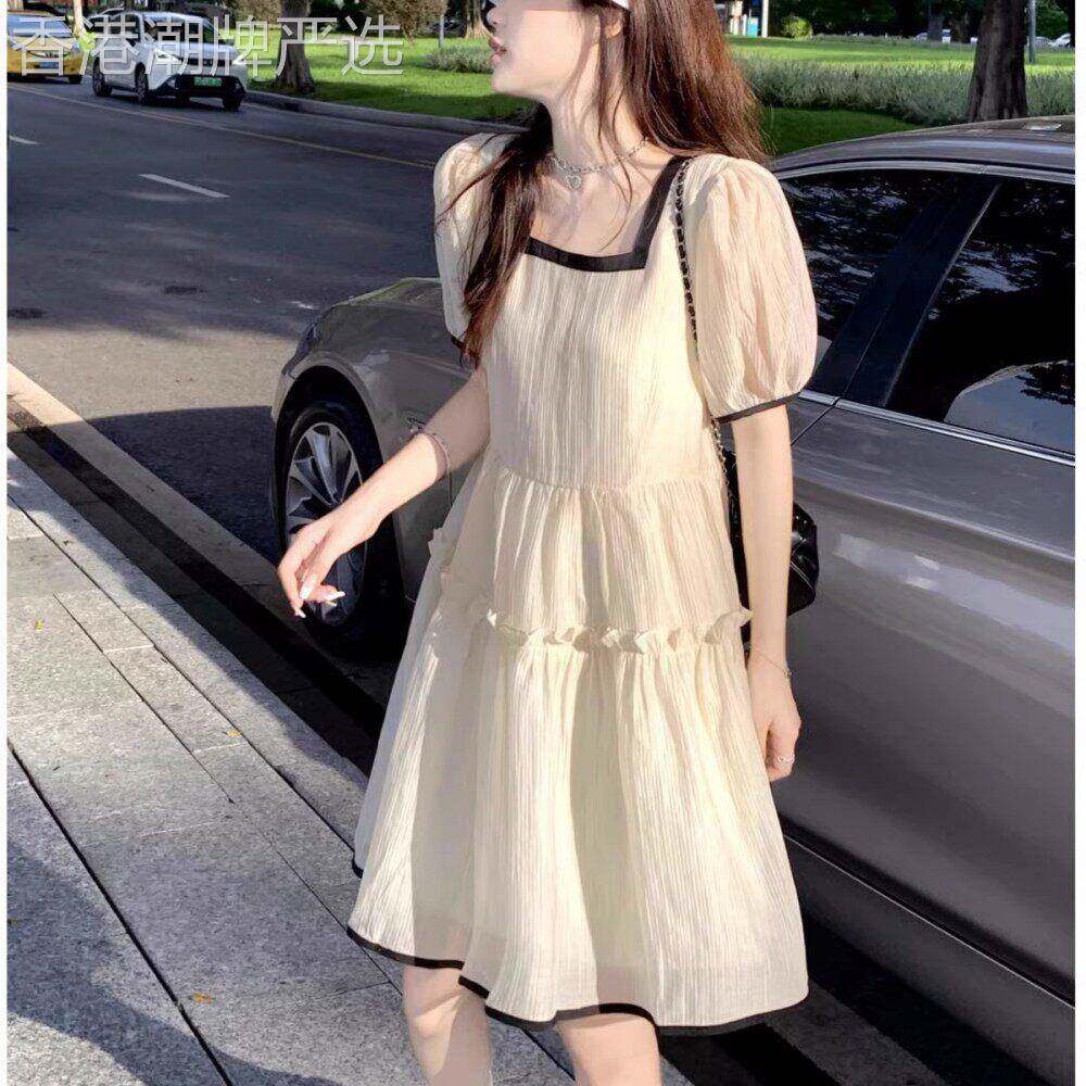 法式雪纺洋装女夏季2026年新款高级感气质宽松显瘦中长版a字裙