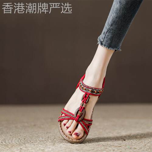 民族风系列~丨ONGYSL丨时尚凉鞋女夏休闲轻便凉鞋皮面软底鞋女