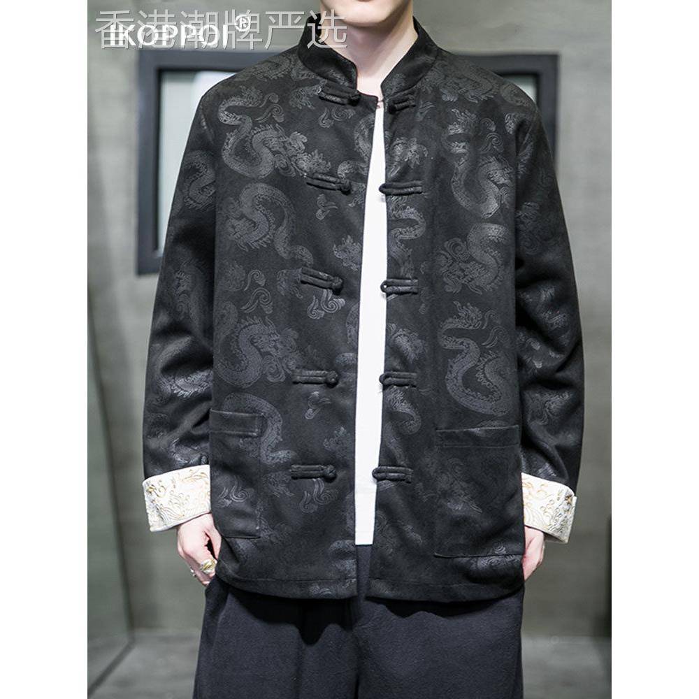 提花夹克男士春秋季鹿皮绒设计感盘扣唐装新中式宽松覆古中山装潮