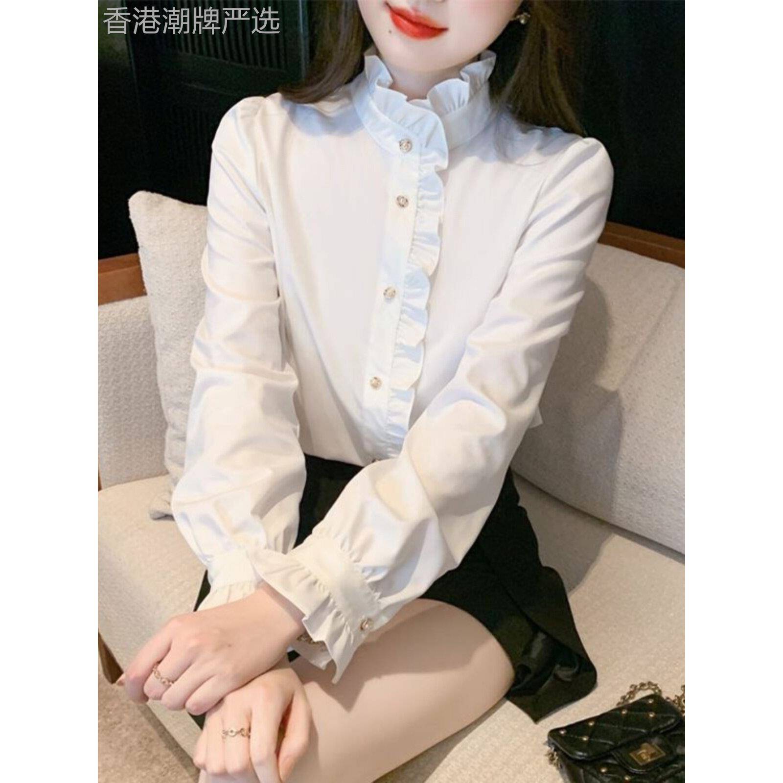 法式宫廷风格褶边女式长袖衬衫夏季新款中式高端别致修身衬衫