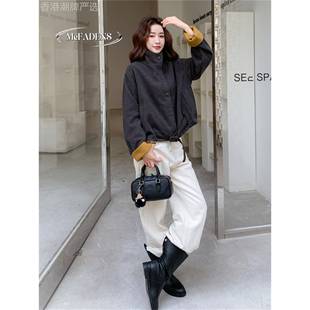 香港高级感撞色毛呢外套女冬季新款高级感气质设计感小众短款大衣