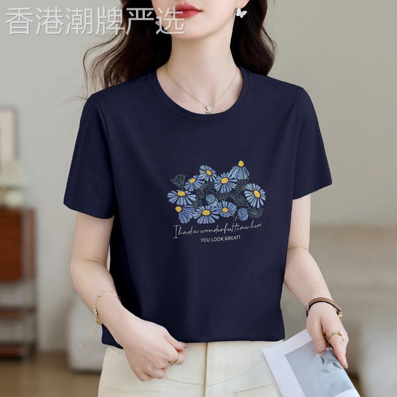 正肩短袖t恤女士夏季薄款2026新款宽松显瘦减龄半袖T恤洋派上衣图片