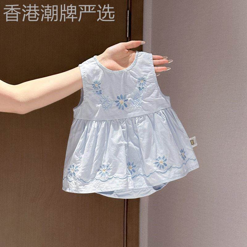 法国BADNUT婴儿衣服夏装2026花朵刺绣连体衣女宝宝纯棉包屁裙夏季