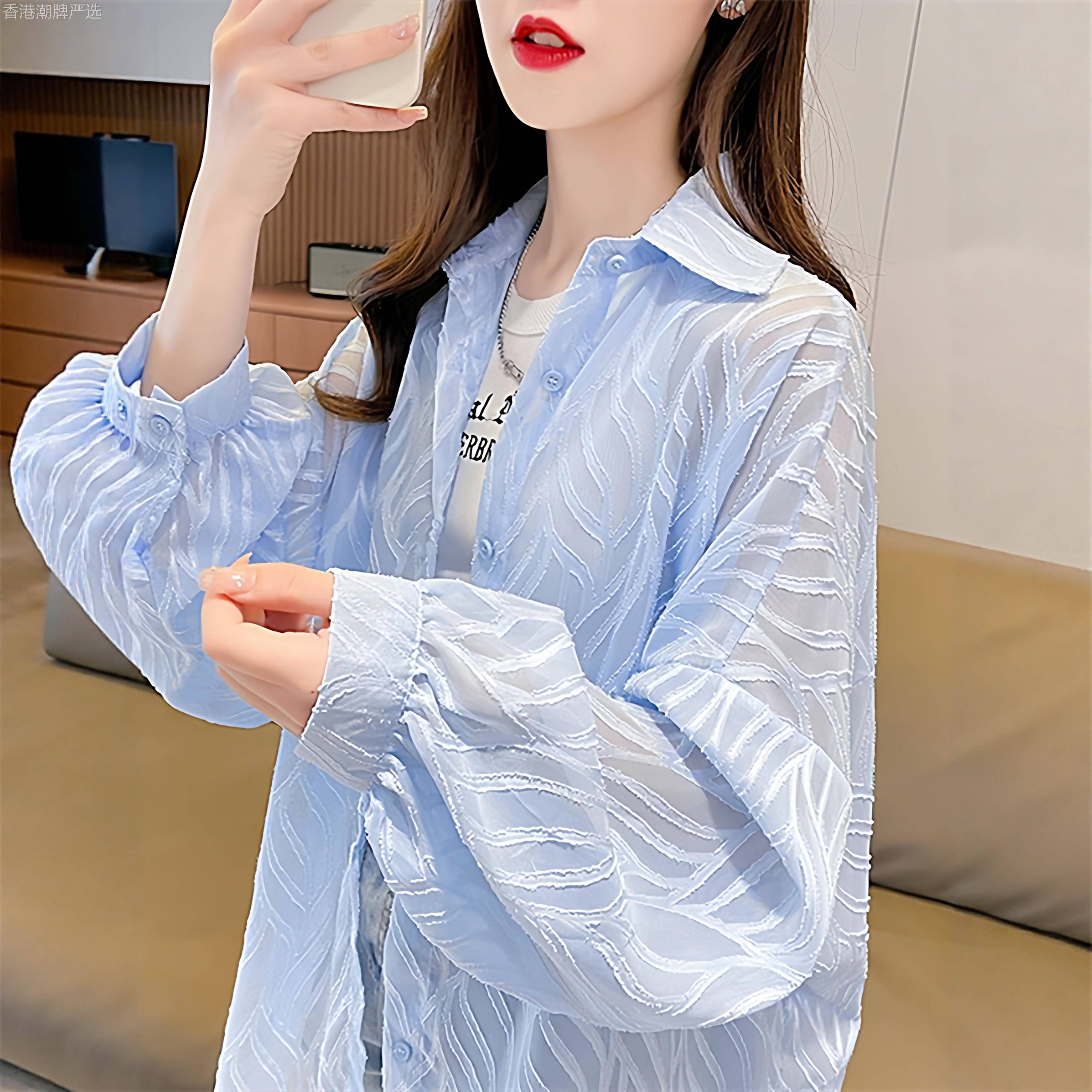 冰丝薄款衬衫防晒衣女夏季2026新款宽松大码女装百搭雪纺上衣外套