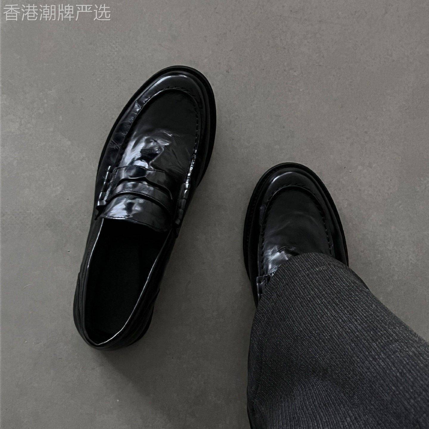 超火水洗褶皱极简皮鞋男款2026夏季新款懒人一脚蹬英伦休闲乐福鞋