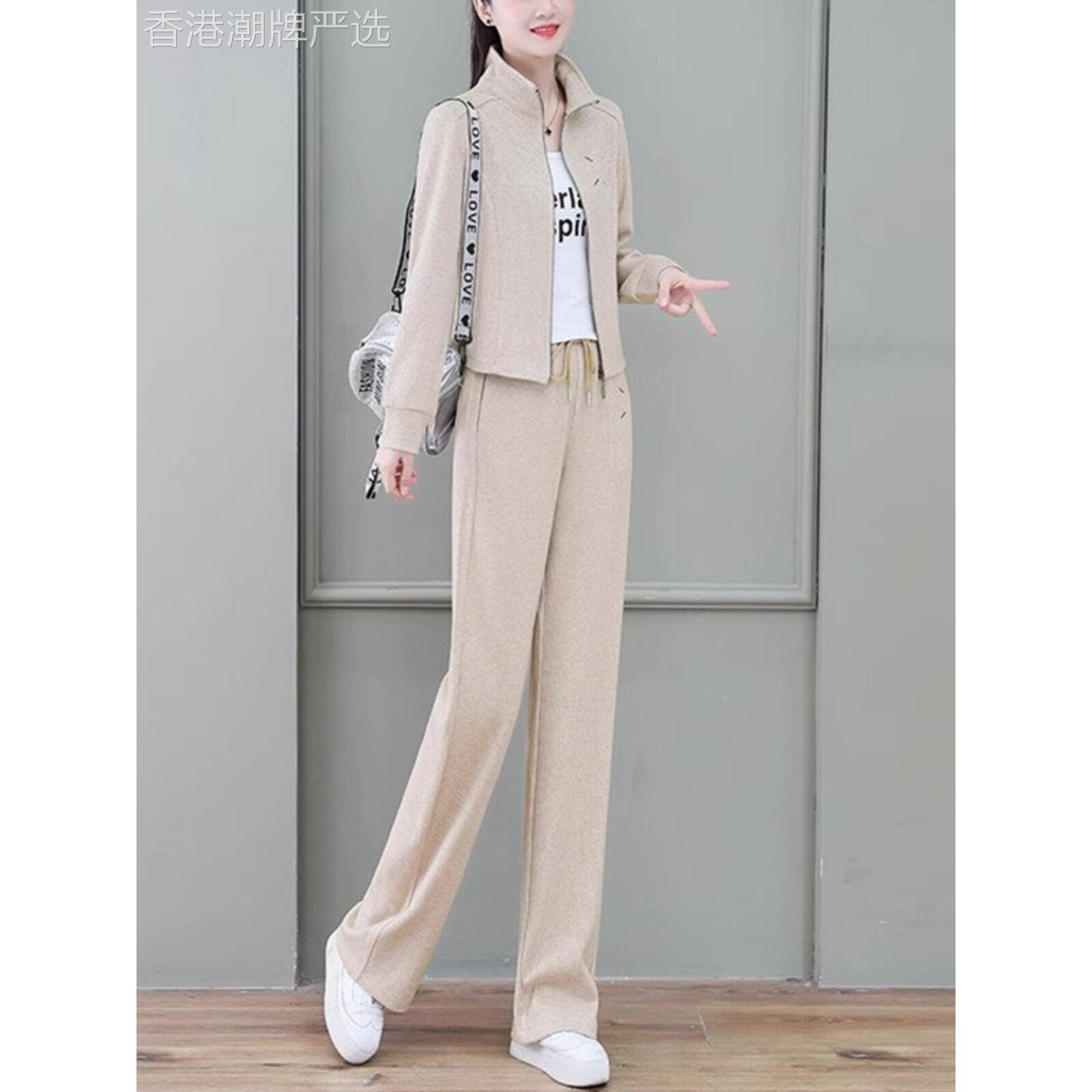 休闲运动服套装女2025春秋新款时尚洋气百搭开衫上衣阔腿裤两件套