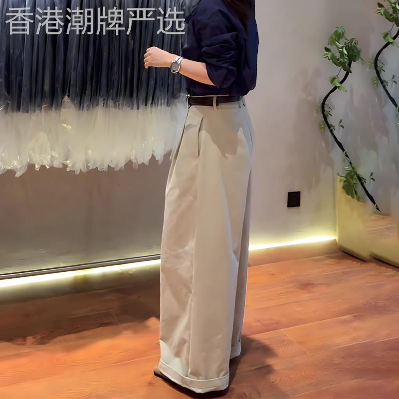 灰白色阔腿裤女2026春季新款时尚通勤简约百搭高腰显瘦修身直筒裤