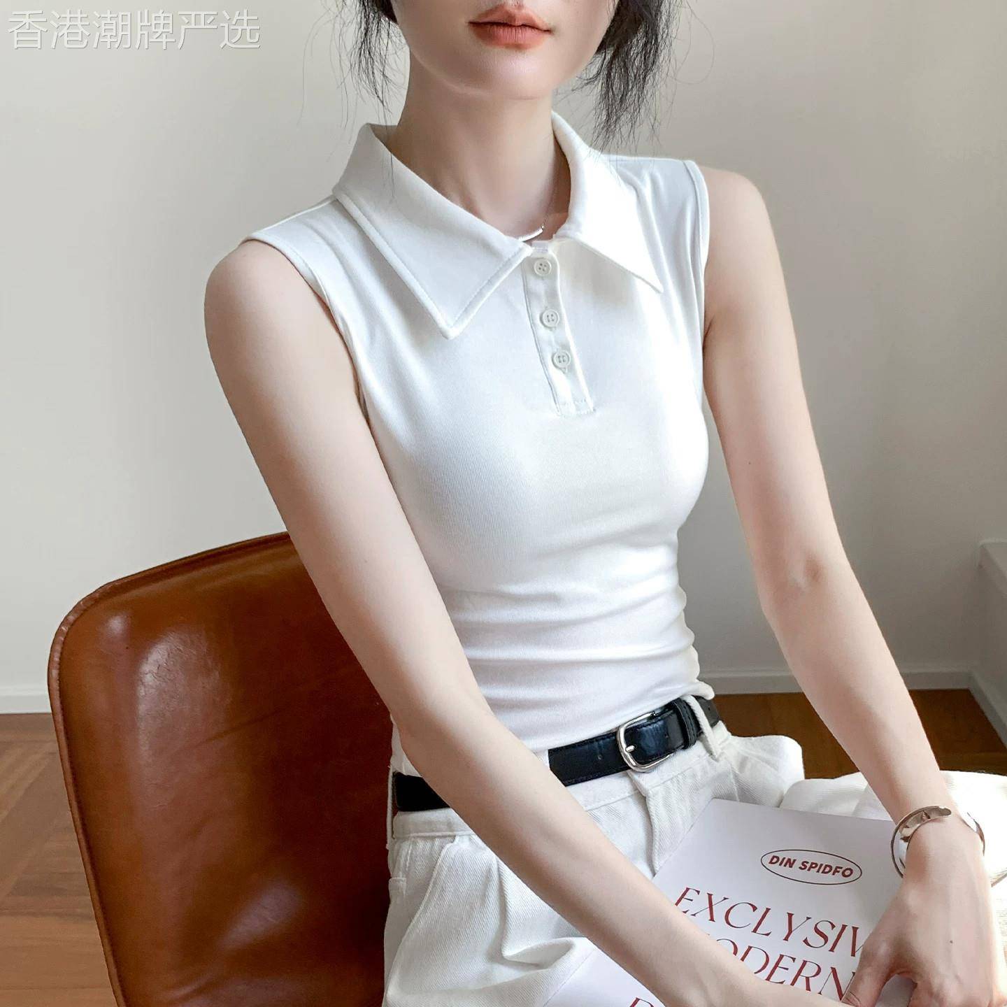 钮扣Polo领无袖纯色背心女2026夏季新款休闲通勤简约衬衫内搭上衣
